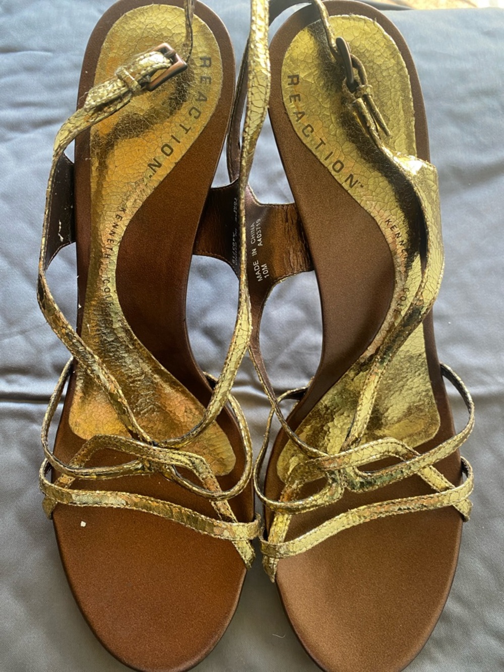 Reaction Kenneth Cole Metallic Gold Strappy High Heel Sandals